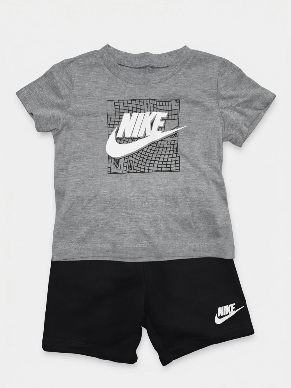 Nike Grey Logo Tee and Black Shorts Set